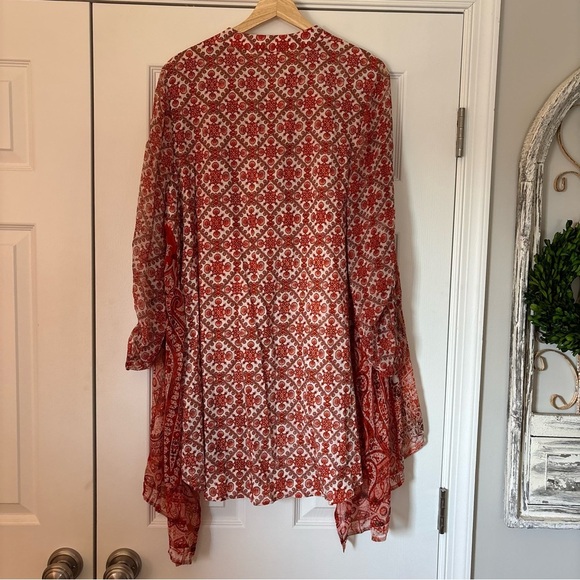 Soft Surroundings Paysan Button Front Tunic Blouse Top Boho Peasant Orange L - Picture 9 of 9